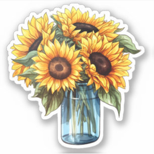 Vattenfärgssolrossolrosblomman Mason Burk Bouquet Klistermärken