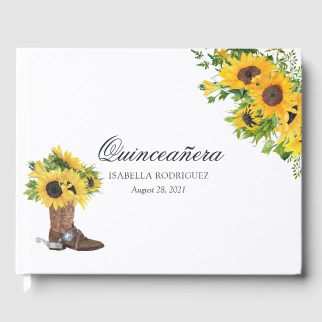 Vattenfärgssolsikke Rustik västern Quinceañera Gästböcker (Framsida)