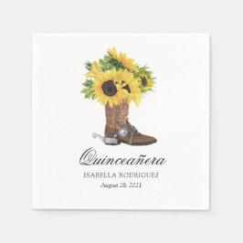 Vattenfärgssolsikke rustik västern Quinceañera Pappersservett