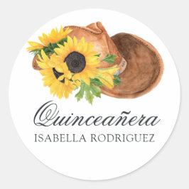 Vattenfärgssolsikke Rustik västern Quinceañera Runt Klistermärke