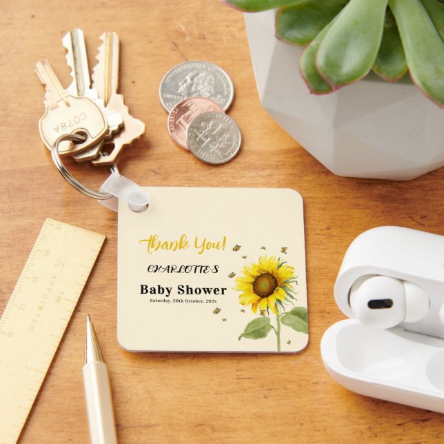 Vattenfärgssolsikte med fjärilar Baby Shower Nyckelring (Skrivbord)