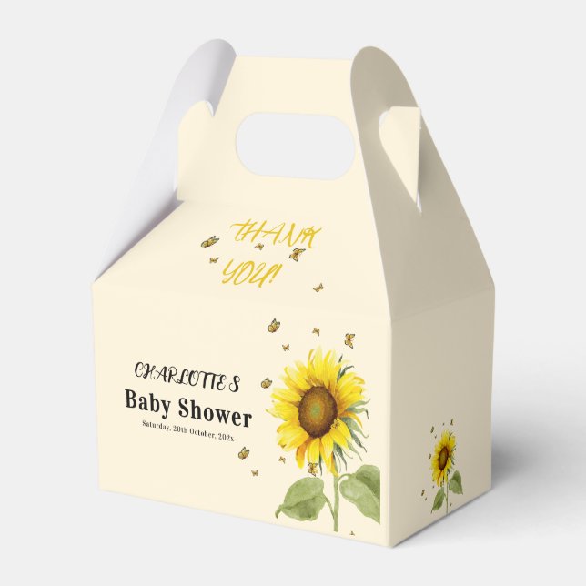 Vattenfärgssolsikte med fjärilar Baby Shower Presentaskar (Framsidan Sidan)