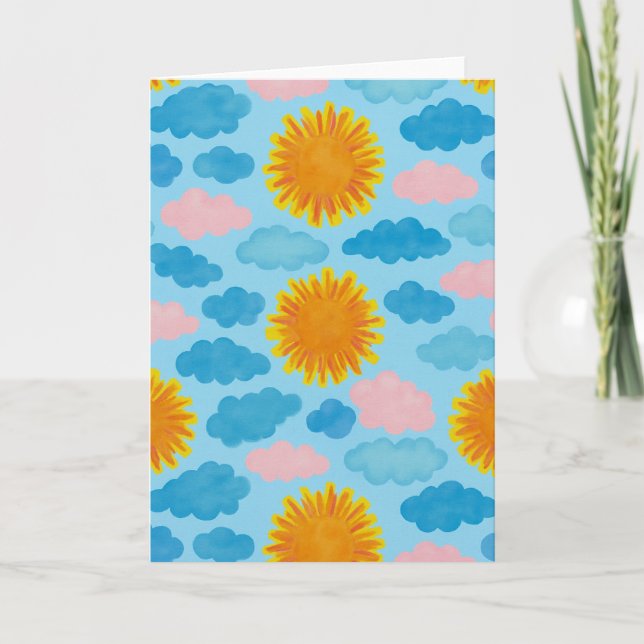 Vattenfärgssoluppgång Sunset Blank Greeting Card Kort (Framsida)