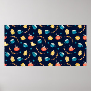 Vattenfärgssömlöst mönster med Julafton gingerbads Poster