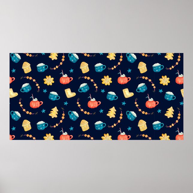 Vattenfärgssömlöst mönster med Julafton gingerbads Poster (Framsidan)