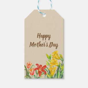 Vattenfärgssommarblommor Mors dag Presentetikett