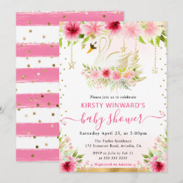 Vattenfärgssommarblommor Rosa Blommor Svan Baby Sh Inbjudningar