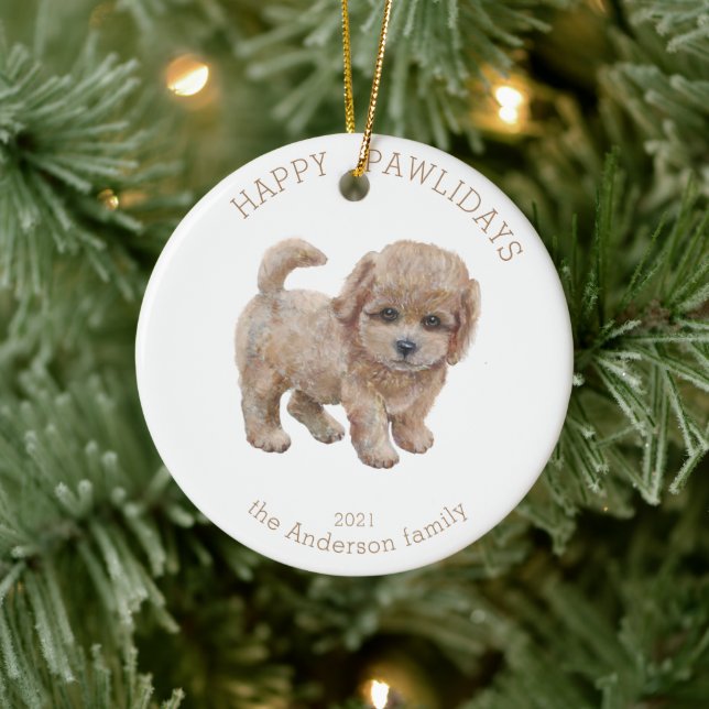 vattenfärgssötad marionettpuppy lycklig julgransprydnad keramik (Träd)