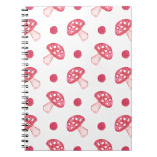 Vattenfärgssötad röd svamp och polka dots anteckningsbok