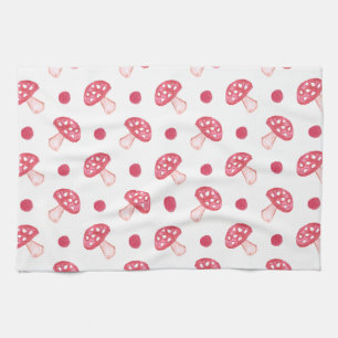 Vattenfärgssötad röd svamp och polka dots kökshandduk
