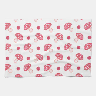 Vattenfärgssötad röd svamp och polka dots kökshandduk
