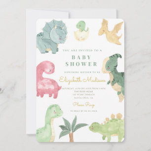 Vattenfärgssötare Dinosaurs babyskor Inbjudningar