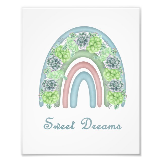 Vattenfärgssötare Dreams Rainbow med Succulents Fototryck (Framsidan)