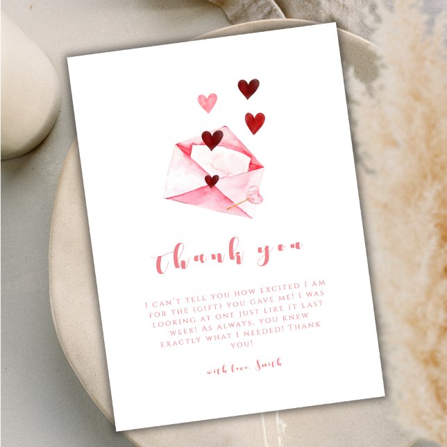 Vattenfärgssötare Heart Brev Baby Shower Tack Kort (Watercolor Sweet Heart Letter Baby Shower Thank You Card)