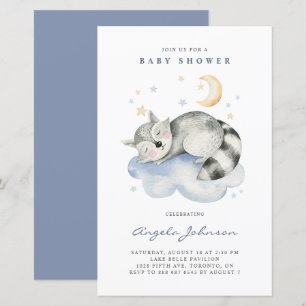 Vattenfärgssovande tvättbjörn Baby Shower-inbjudan