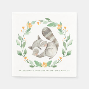 Vattenfärgssovande tvättbjörnskrans Baby Shower Pappersservett