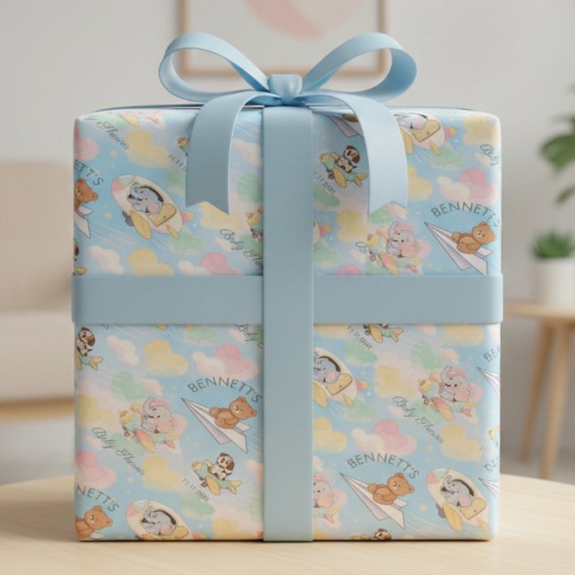 Vattenfärgsspapper med flygande djur för bebisar presentpapper (Skapare uppladdad)