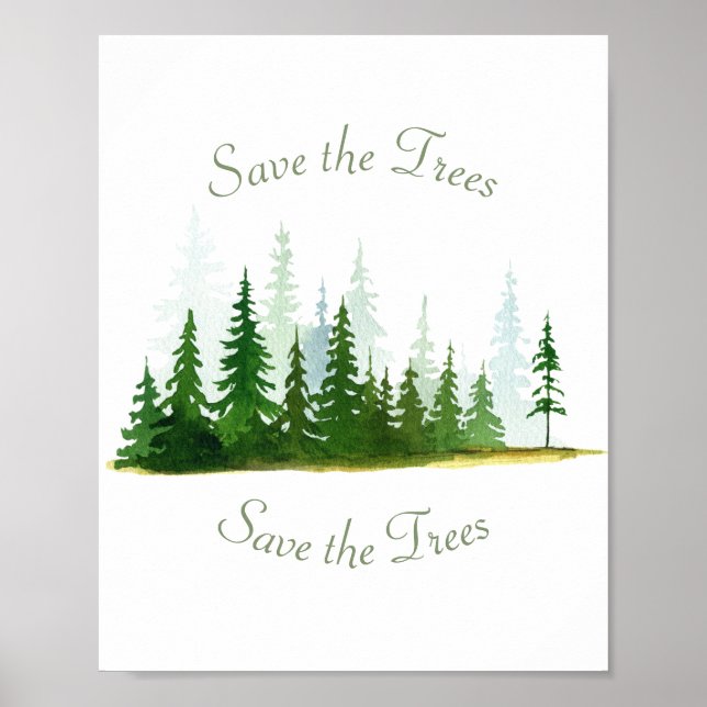 VattenfärgsSpara Träd-skogen Poster (Framsidan)