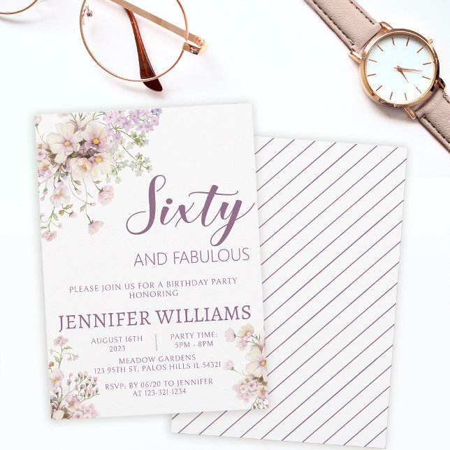 Vattenfärgssparare blommigt 60:e årsdagen inbjudningar (Skapare uppladdad)