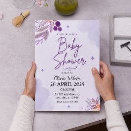 Vattenfärgssparender och Lila Blommigt Baby Shower Inbjudningar