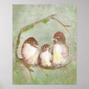 Vattenfärgssparrow Bird Family Poster