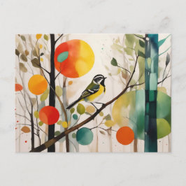 Vattenfärgssparv i höstskogen vykort