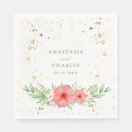 Vattenfärgsspeckning Rosa Elory Grey Blommigt Guld Pappersservett