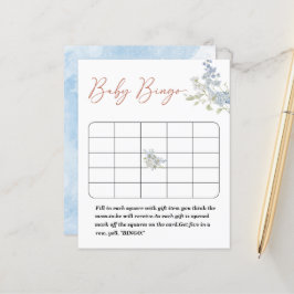 Vattenfärgsspel blåa blommor babyduschbingo-spel