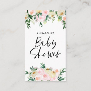 Vattenfärgsspel för babydusch, rosa blommigt visitkort