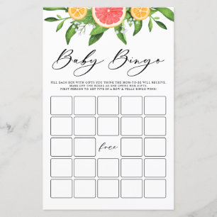 Vattenfärgsspel Grapefruit Baby Bingo Baby Shower