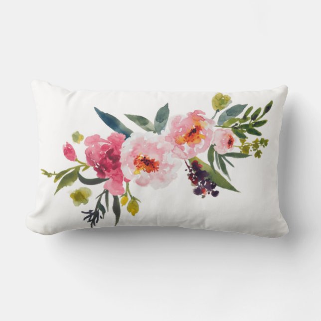 VattenfärgssprejBlommigt Vintage Land Lumbarkudde (Framsida)
