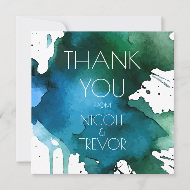 Vattenfärgssprut Bröllop Tack Kort (Framsida)
