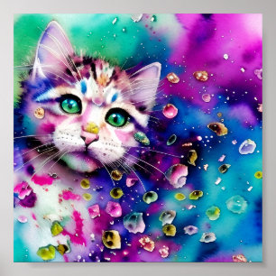 Vattenfärgssprut Kissekatt Poster