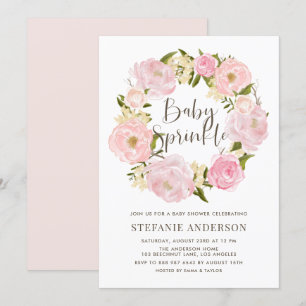 Vattenfärgsspruta  Rosa Peony Wandan Baby Sprinkle Inbjudningar