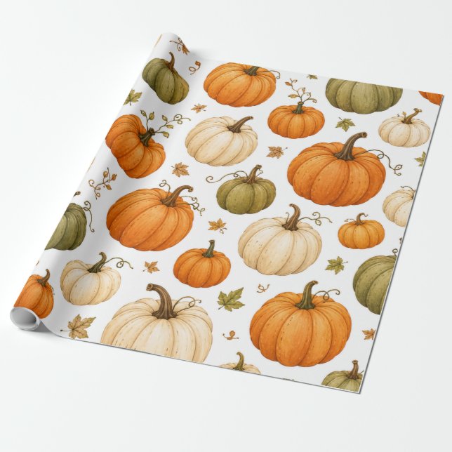 Vattenfärgssquash-mönster Höst-squashar Presentpapper (Utrullad)