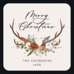 vattenfärgsstämpel blommigt god jul fyrkantigt klistermärke<br><div class="desc">god jul-design,  rustik-blommigt...  Vi kör modern,  vacker natursamling,  terracotta,  svart grönt och sädessamling.</div>