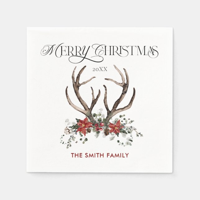 Vattenfärgsstämpel God jul botaniskt Pappersservett (Framsidan)