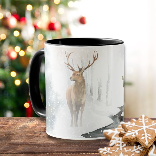 Vattenfärgssteg och Hjort Winter Wonderland Mugg (Skapare uppladdad)