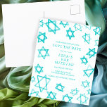 Vattenfärgsstjärnan i Coolan Aqua Star i David Pub Meddelande Vykort<br><div class="desc">Perfekt kort för att meddela kommande datum för en bat mitzvah, pub mitzvah eller annat judisk firande! Hand gjorde vattenfärgsgrafik åt dig på framsidan och baksidan! FULLT ANPASSADE! Klicka på "Anpassa" ovan om du vill redigera texten. Klicka på "Redigera med verktyg" om du vill justera typsnitt, färg och placeringar och...</div>