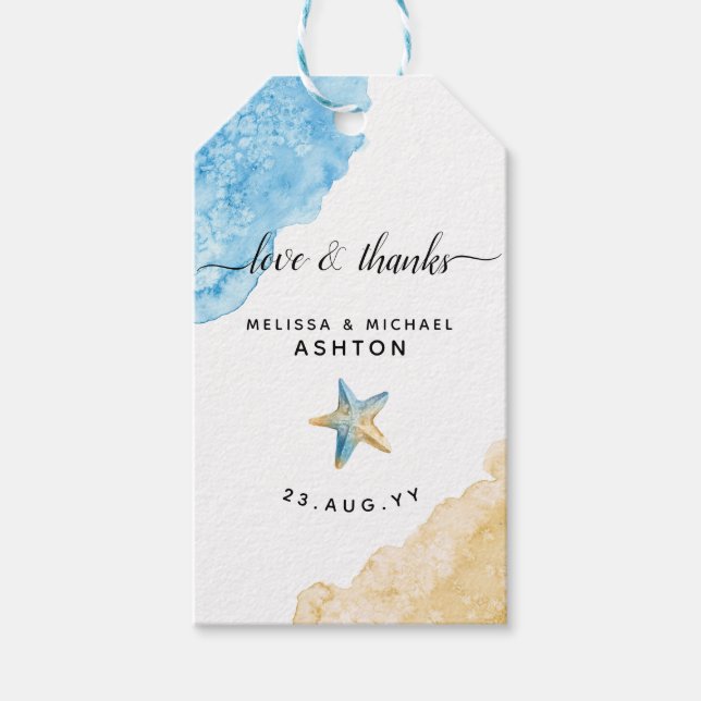 Vattenfärgsstjärnfisk Beach Coastal Wedding Favor Presentetikett (Framsidan)