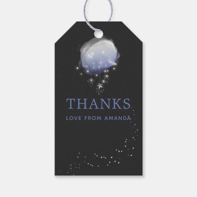Vattenfärgsstjärnor Night Himlar Baby Shower Tack Presentetikett (Framsidan)