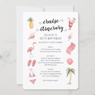 Vattenfärgsstrå Beach Birthday Cruise Itinerary Inbjudningar