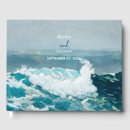 Vattenfärgsstrand Ocean Vågar Monogram Bröllop Gästböcker