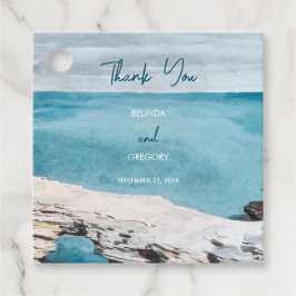 Vattenfärgsstrand Ocean Vågar Monogram Bröllop Gåvor Etiketter