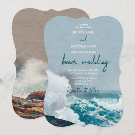 Vattenfärgsstrand Ocean Vågar Monogram Bröllop Inbjudningar