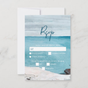 Vattenfärgsstrand Ocean Vågar Monogram Bröllop OSA Kort