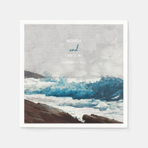 Vattenfärgsstrand Ocean Vågar Monogram Bröllop Pappersservett