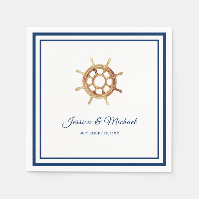 Vattenfärgsstyrhjul för marint Rand i sjöflottan Pappersservett (Framsidan)