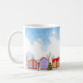Vattenfärgssuburber i Blå himmel vid jul Kaffemugg