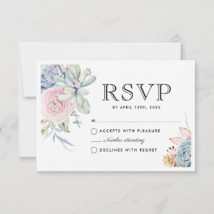 Vattenfärgssucculent Blommig Vintage Bröllop RSVP OSA Kort